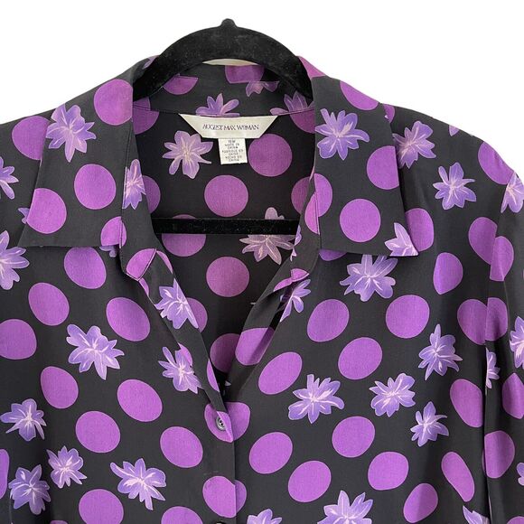 August Max Skirt Set Womans Plus Size 16 Top 100% Silk Ruffle Hem Purple Black - Picture 3 of 13